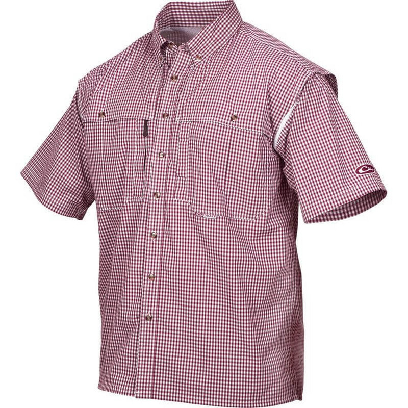 Drake Wingshooter Game Day Plaid Short Sleeve Shirt in Maroon Color